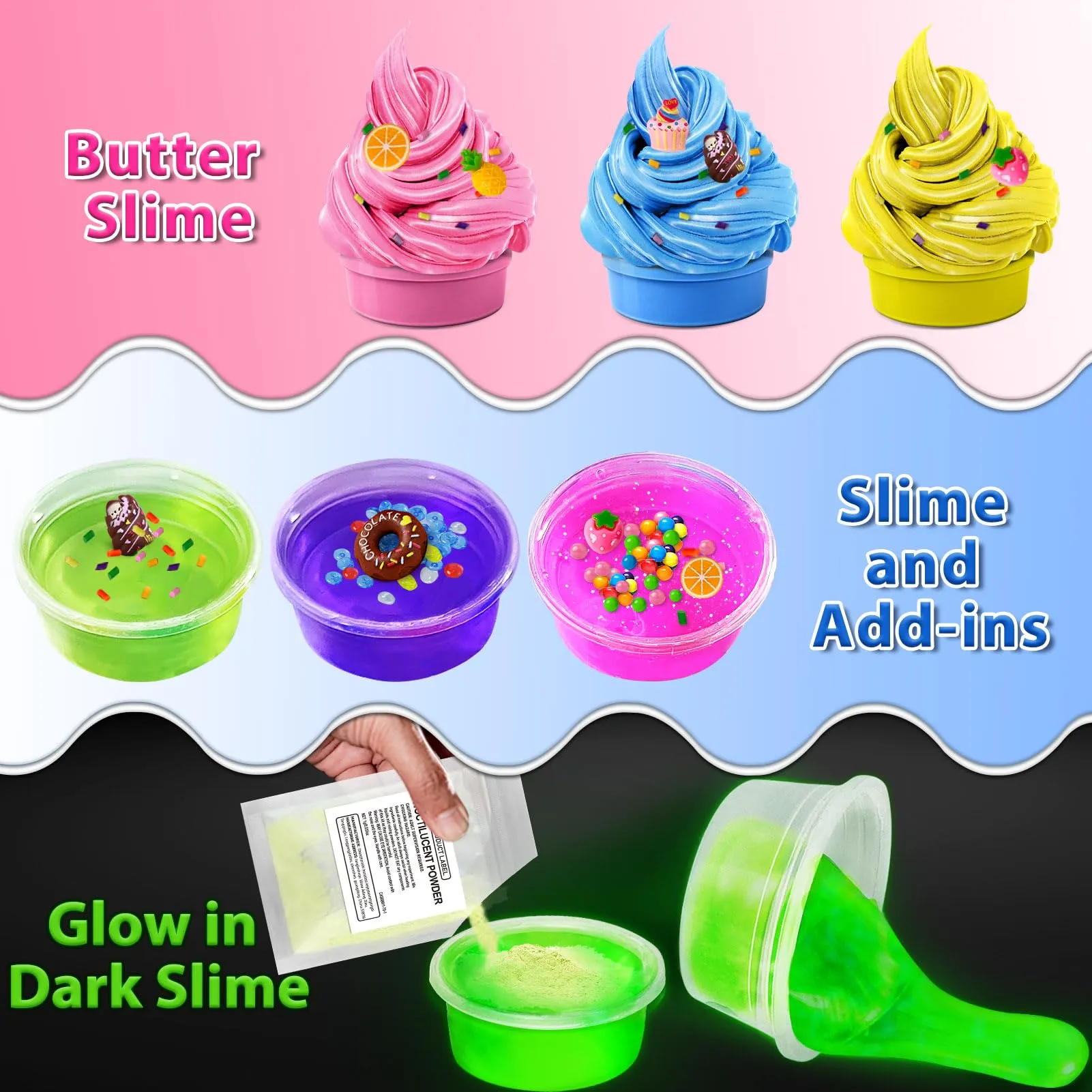 12 Cups DIY Slime Kit, Slime Making Kit for Girls 10-12, Crystal Clear Slime, Glow in The Dark Slime with Add-ins, Foam Balls, Charms, Slime Party Favors Gift Toys for Kids