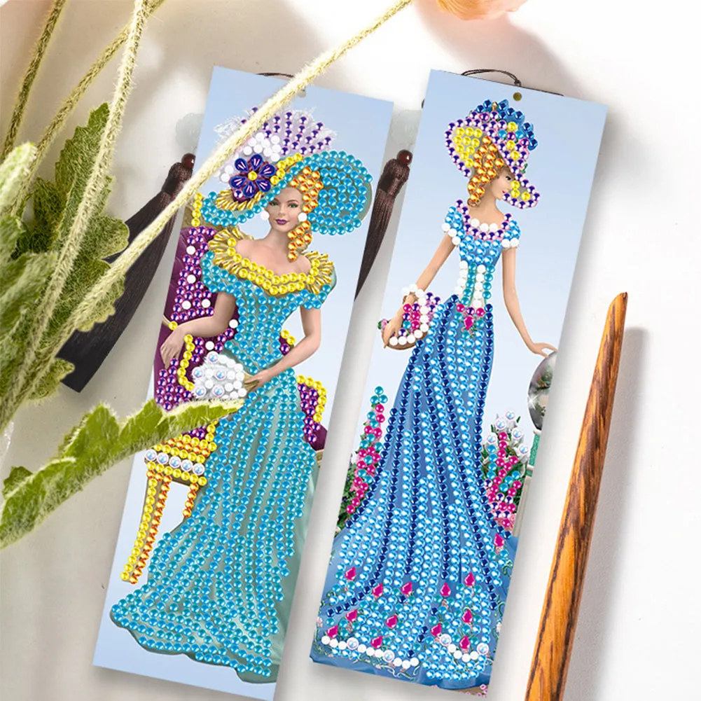 2pcs DIY Diamond Painting Leather Bookmark Lady Mosaic Craft Handmade Art