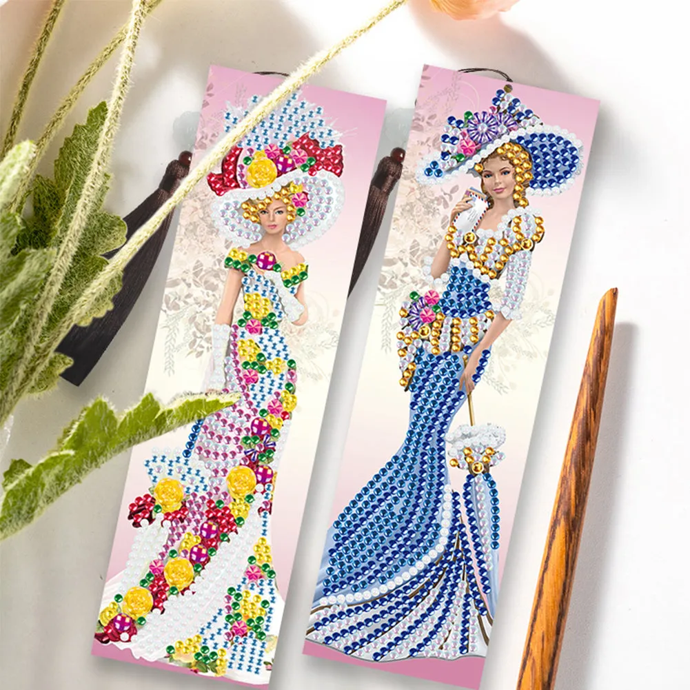 2pcs DIY Diamond Painting Leather Bookmark Lady Mosaic Craft Handmade Art