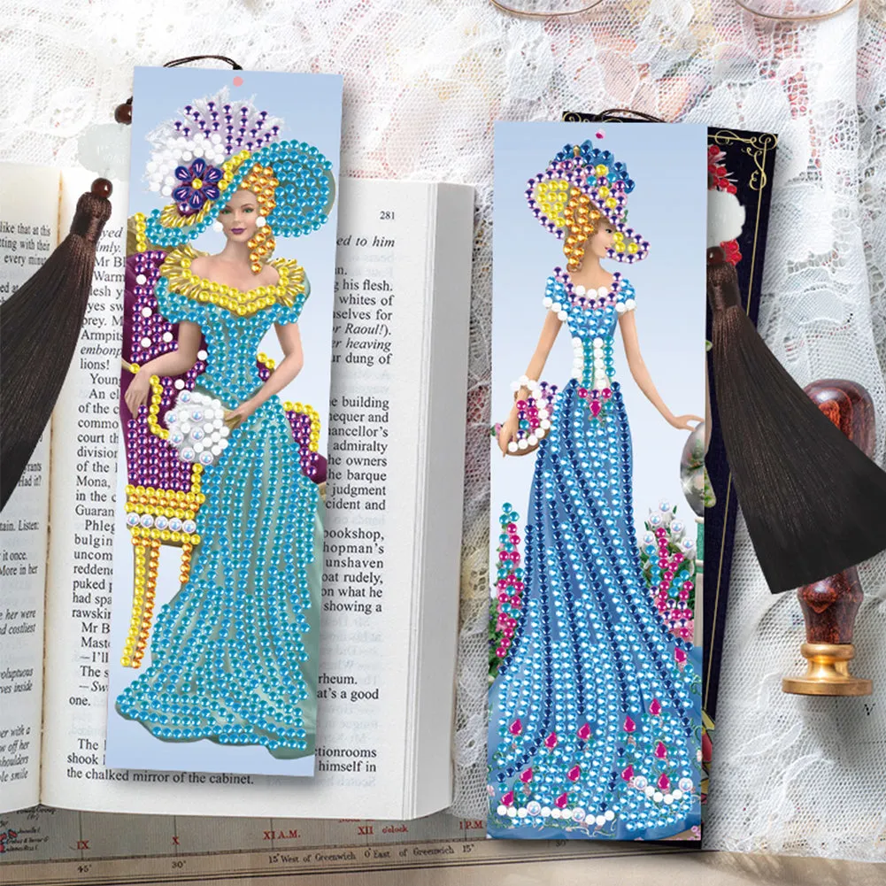 2pcs DIY Diamond Painting Leather Bookmark Lady Mosaic Craft Handmade Art