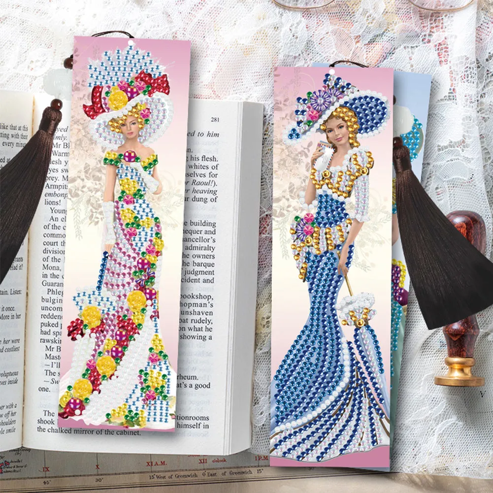 2pcs DIY Diamond Painting Leather Bookmark Lady Mosaic Craft Handmade Art