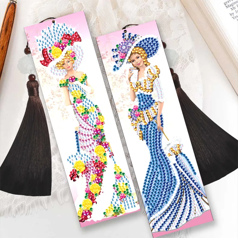 2pcs DIY Diamond Painting Leather Bookmark Lady Mosaic Craft Handmade Art