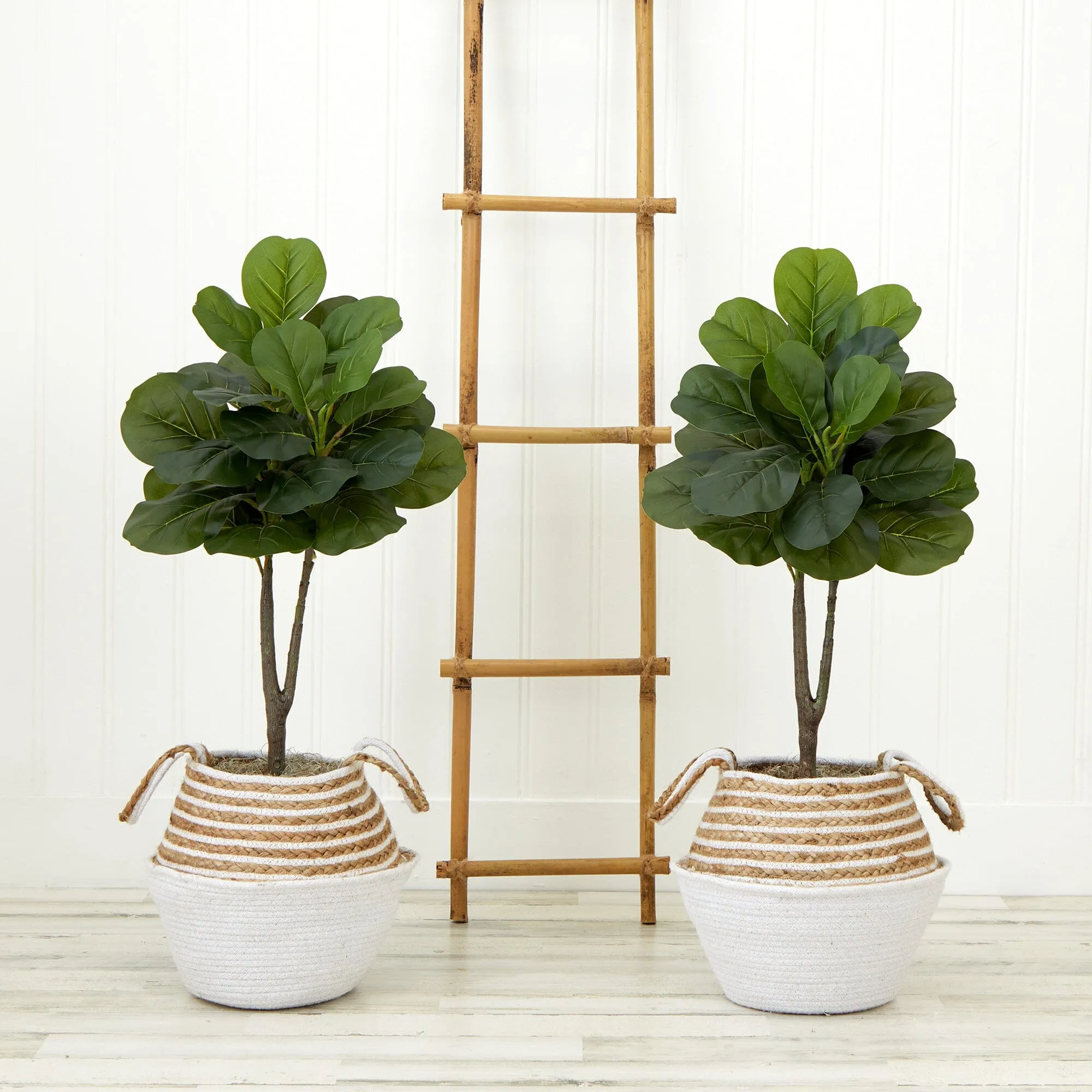 3’ Artificial Fiddle Leaf Fig Tree with Handmade Cotton & Jute Woven Planter DIY Kit - Set of 2