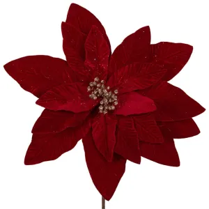 30cm Red Velvet Artificial Poinsettia with Long Stem