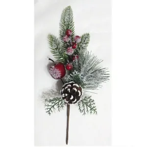 32cm Christmas Snowy Berry Pick with Pine Corns and Holly