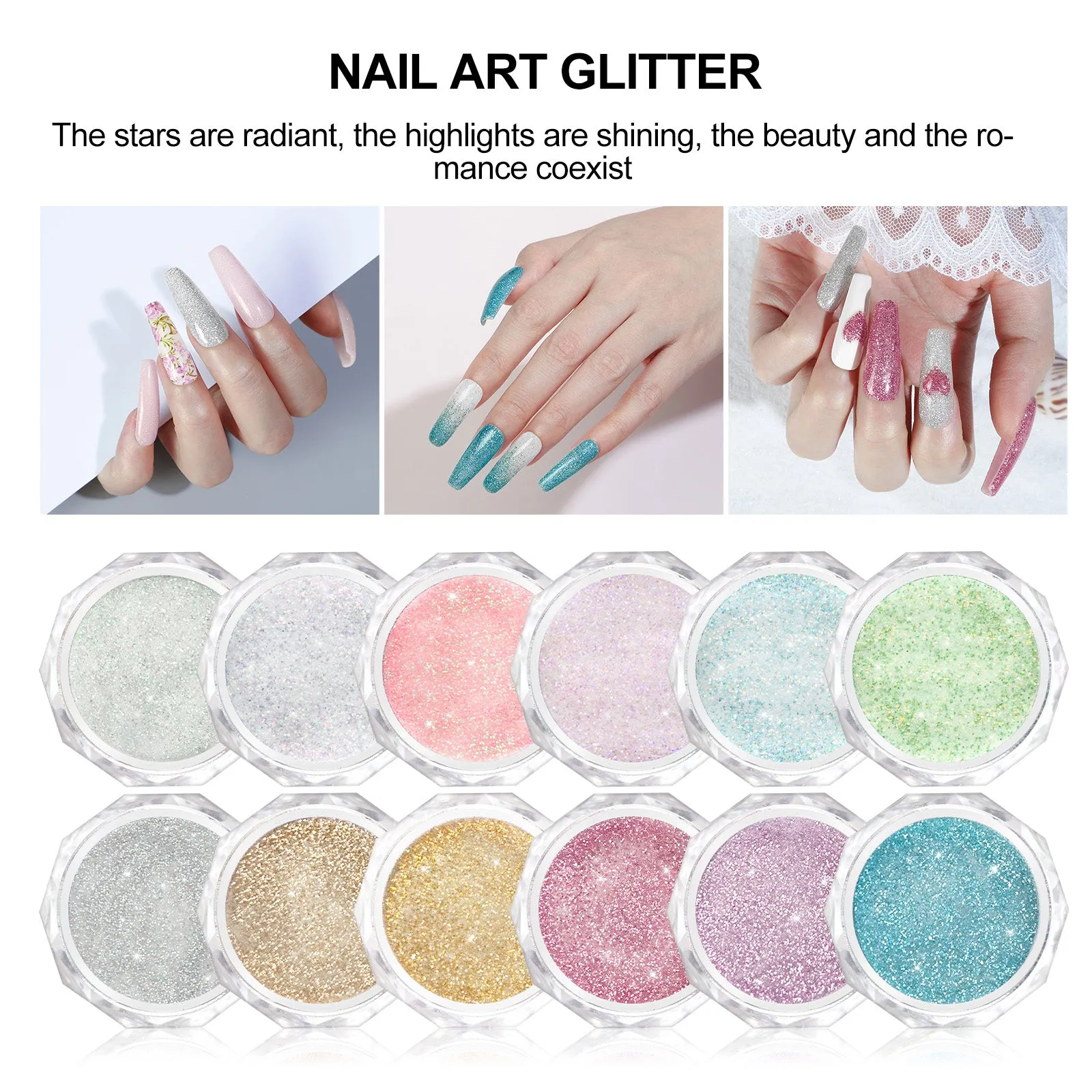 6PC Nail Acrylic Glitter Nail Powder