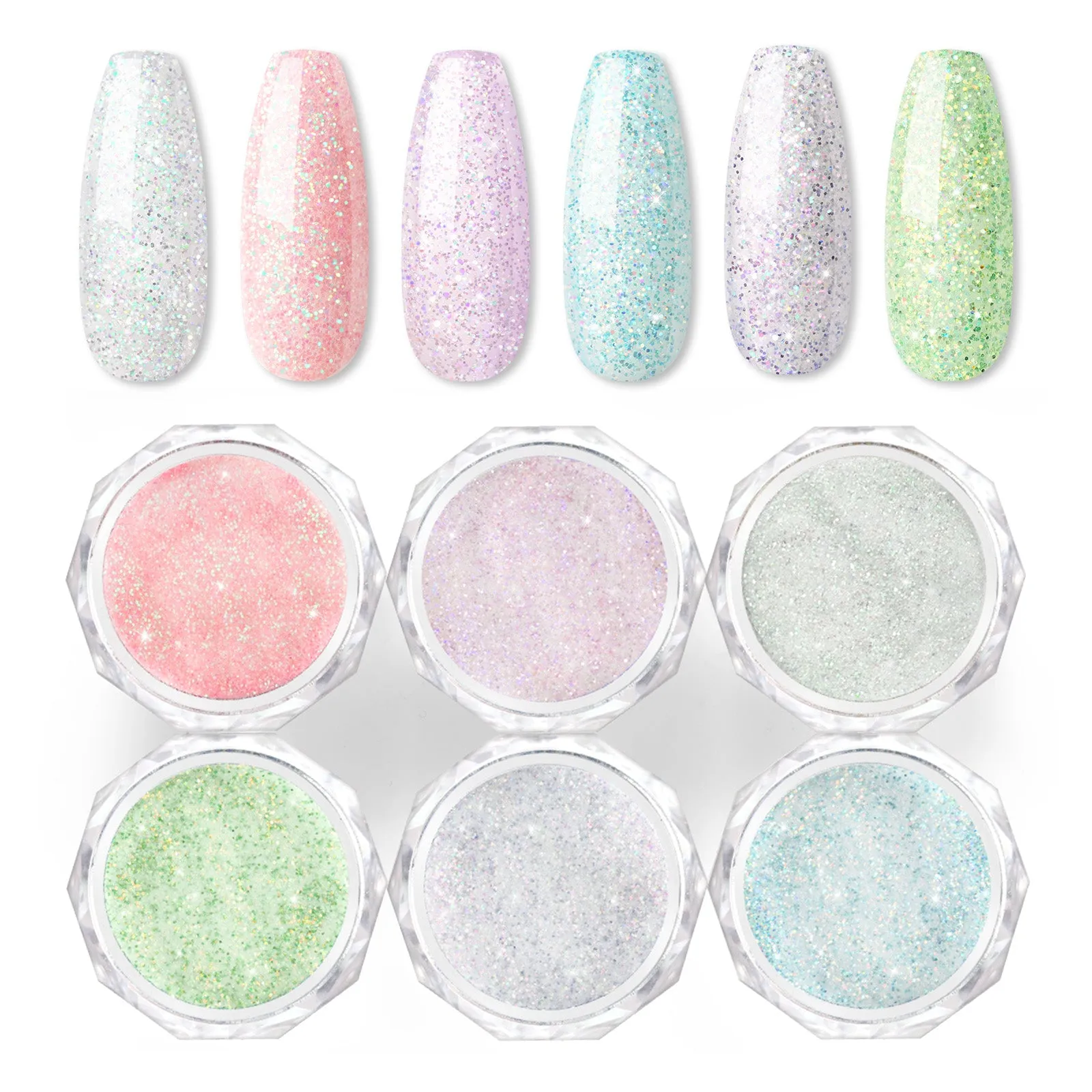 6PC Nail Acrylic Glitter Nail Powder