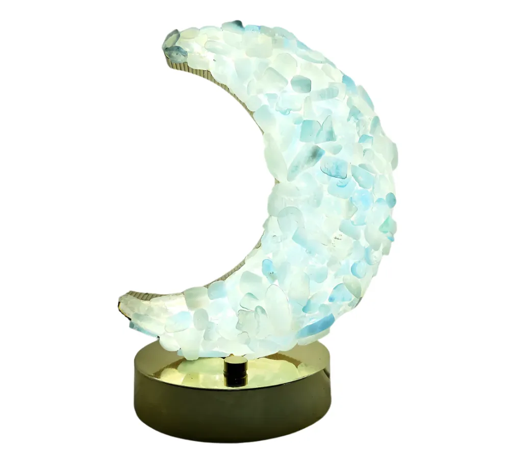 Aquamarine Crystal Moon Lamp with Three Light Touch Settings