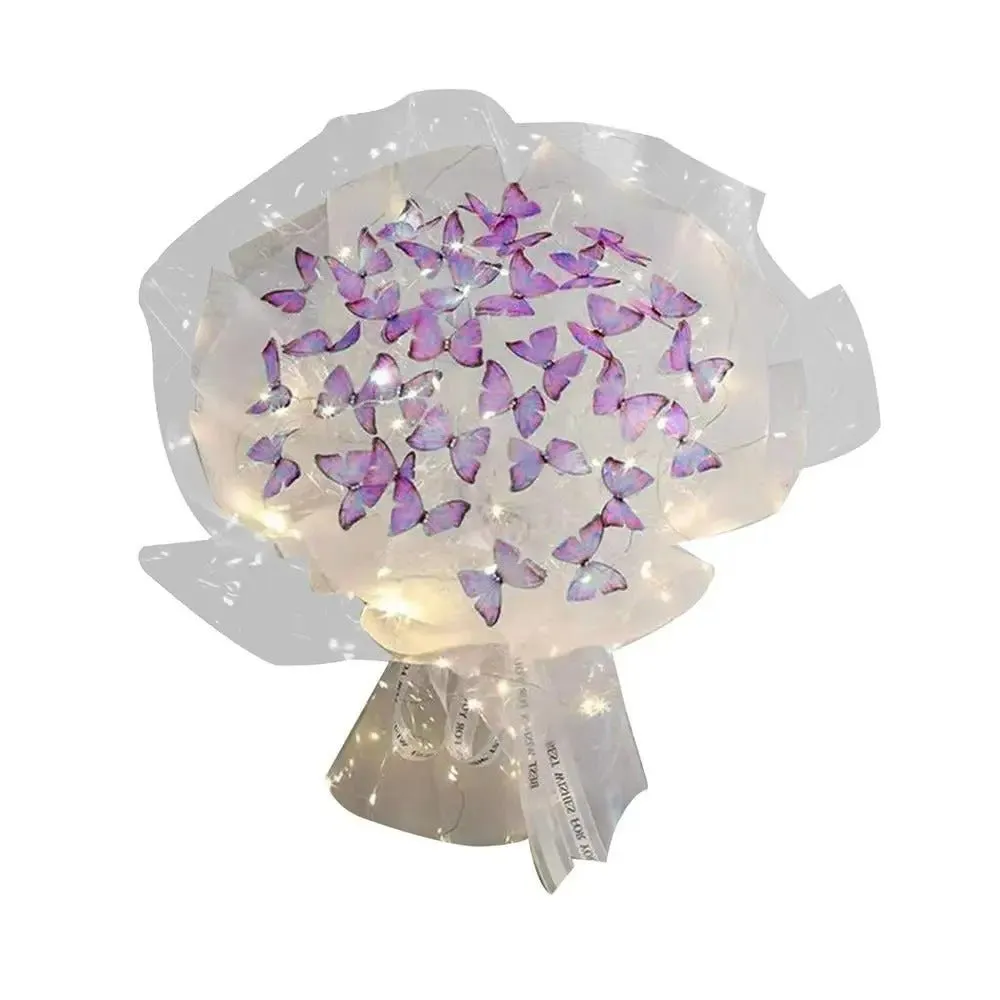 Artificial Butterfly Bouquet Material Kit - DIY Handmade Butterfly Flower Bouquets with LED Light