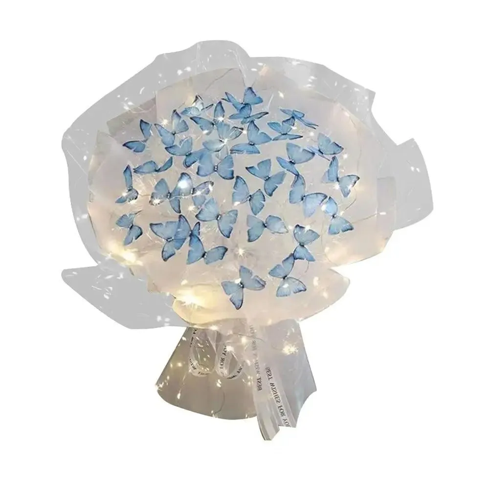 Artificial Butterfly Bouquet Material Kit - DIY Handmade Butterfly Flower Bouquets with LED Light