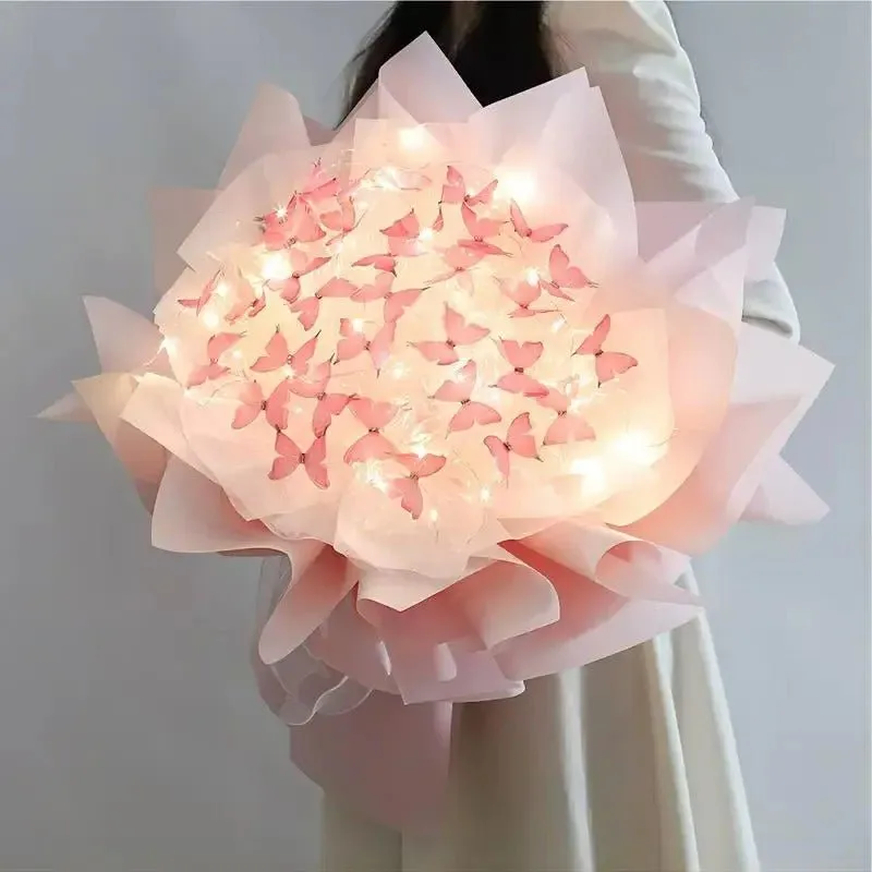 Artificial Butterfly Bouquet Material Kit - DIY Handmade Butterfly Flower Bouquets with LED Light