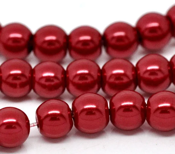 Beads Glass Round Pearl Painted 6mm Strand 16 Red