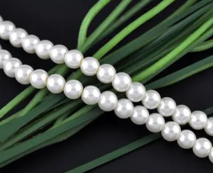 Beads Glass Round Pearl Painted 8mm Strand 16 White