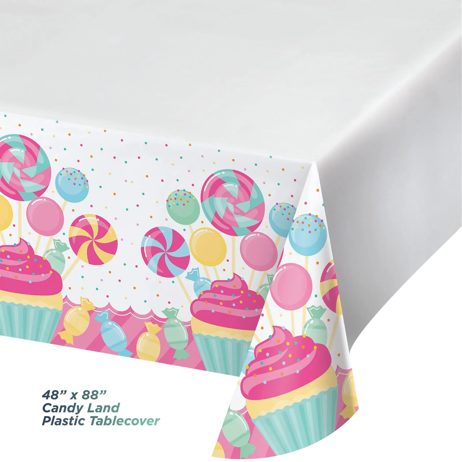 Candyland Dessert Party Pack - Plates, Napkins, Cups, Forks, and Table Cover (Serves 16)