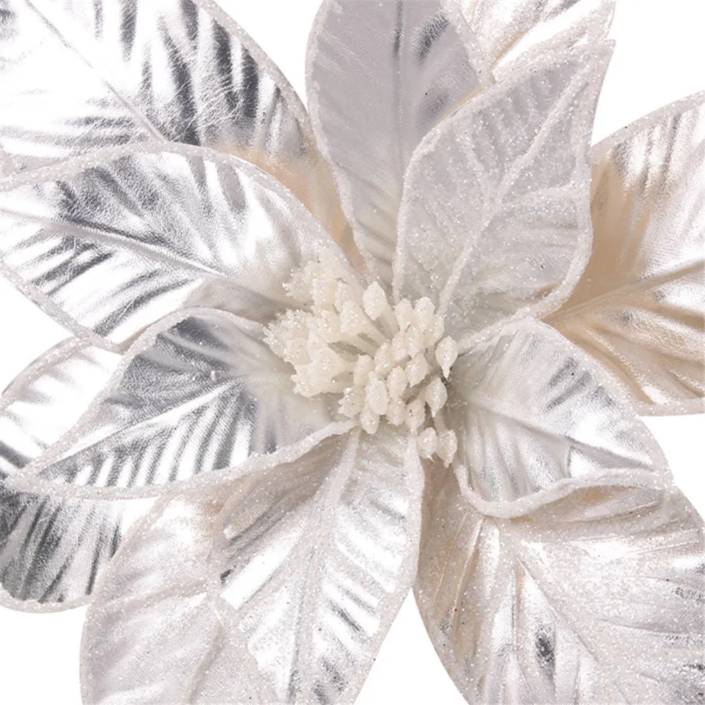 Christmas Artificial Flower Platinum Poinsettia with Clip