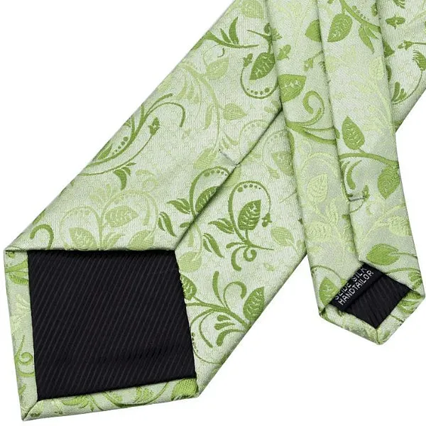 Classy Men Green Rose Leaves Floral Silk Tie