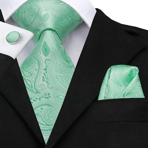 Classy Men Mint Green Floral Paisley Silk Tie