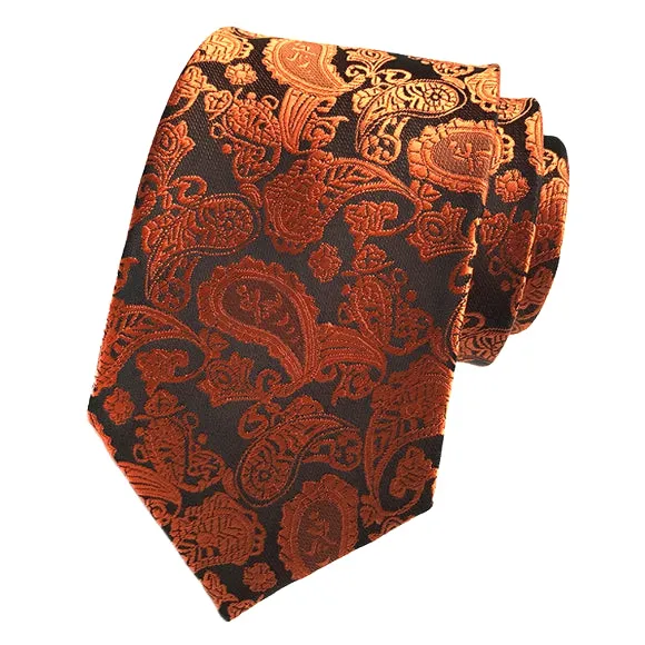 Classy Men Simple Orange Black Paisley Tie