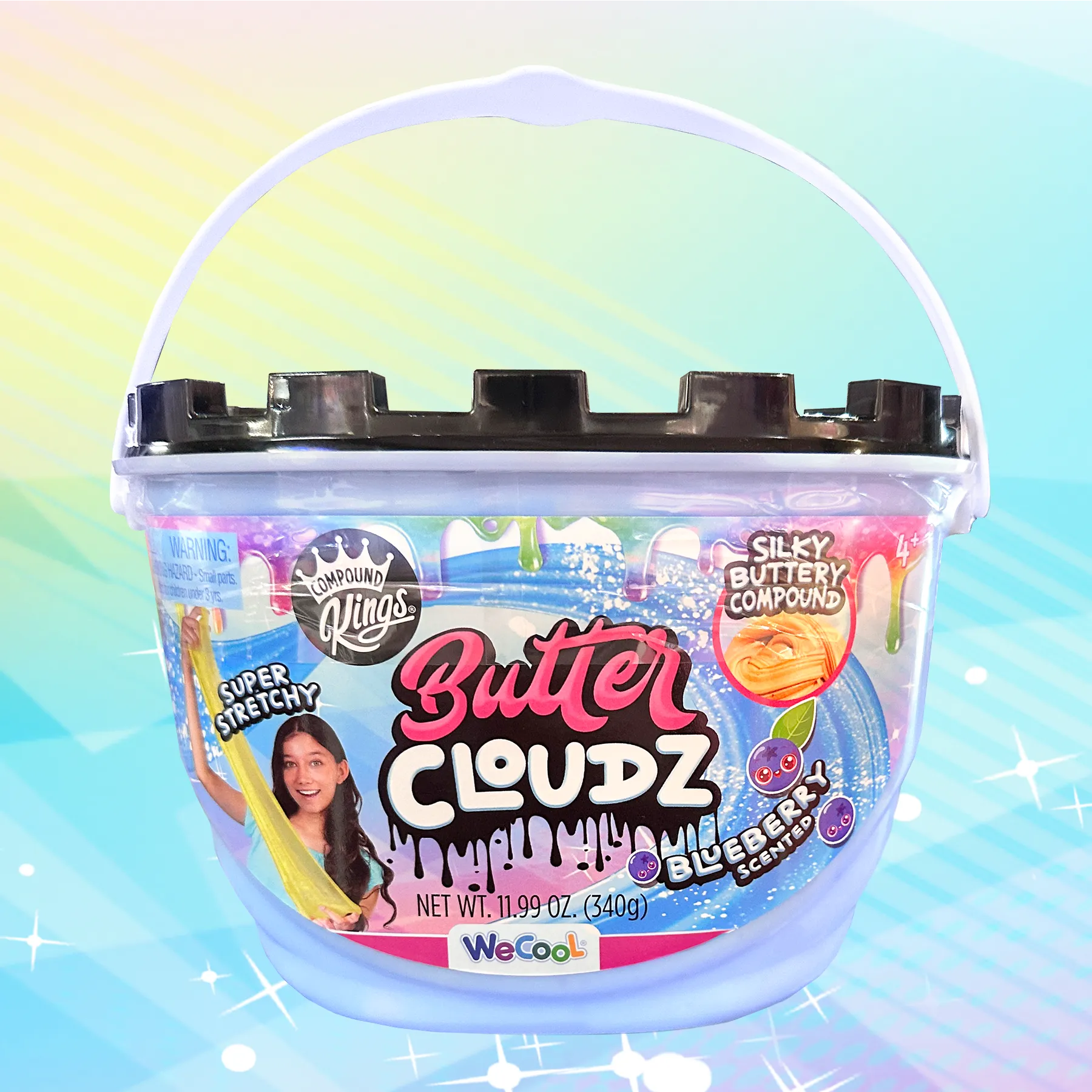 COMPOUND KINGS Fluffy Butter Cloudz Compound Bucket For Girls & Boys | Sensory Toys | Non-Toxic & Non-Sticky | Stress Relieving Tactile | (Bright Blueberry)