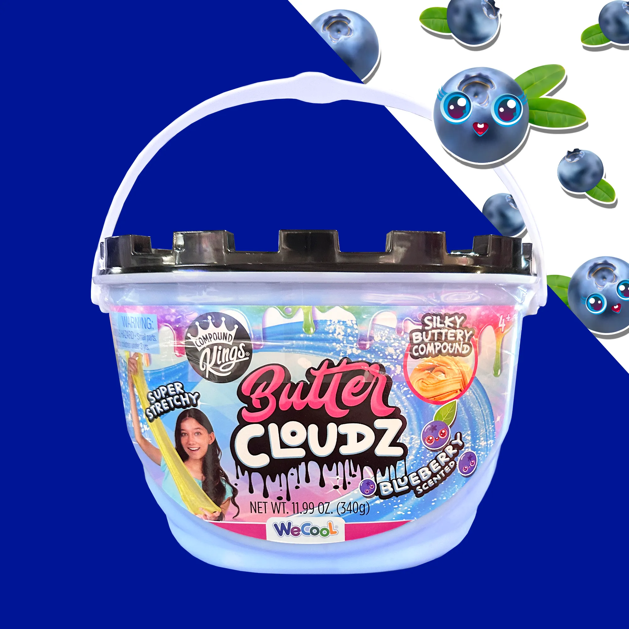 COMPOUND KINGS Fluffy Butter Cloudz Compound Bucket For Girls & Boys | Sensory Toys | Non-Toxic & Non-Sticky | Stress Relieving Tactile | (Bright Blueberry)