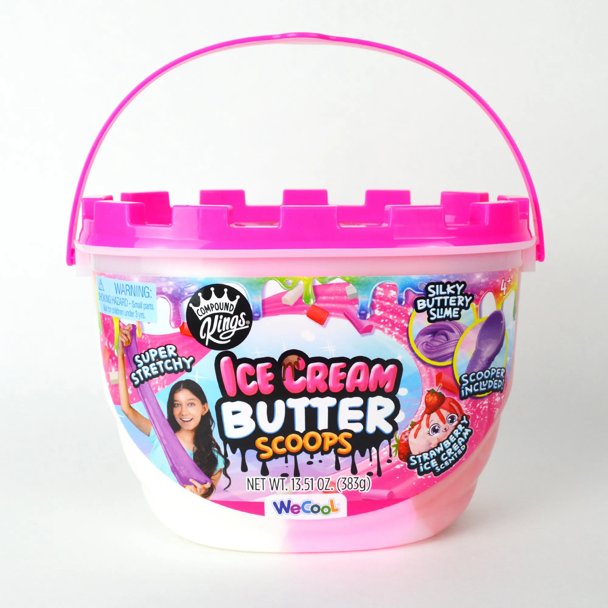 COMPOUND KINGS Fluffy Ice Cream Butter Scoops Compound Bucket For Girls & Boys | Sensory Toys | Non-Sticky | Stress Relieving Tactile |  Ages 4   |  (Strawberry Shortcake)