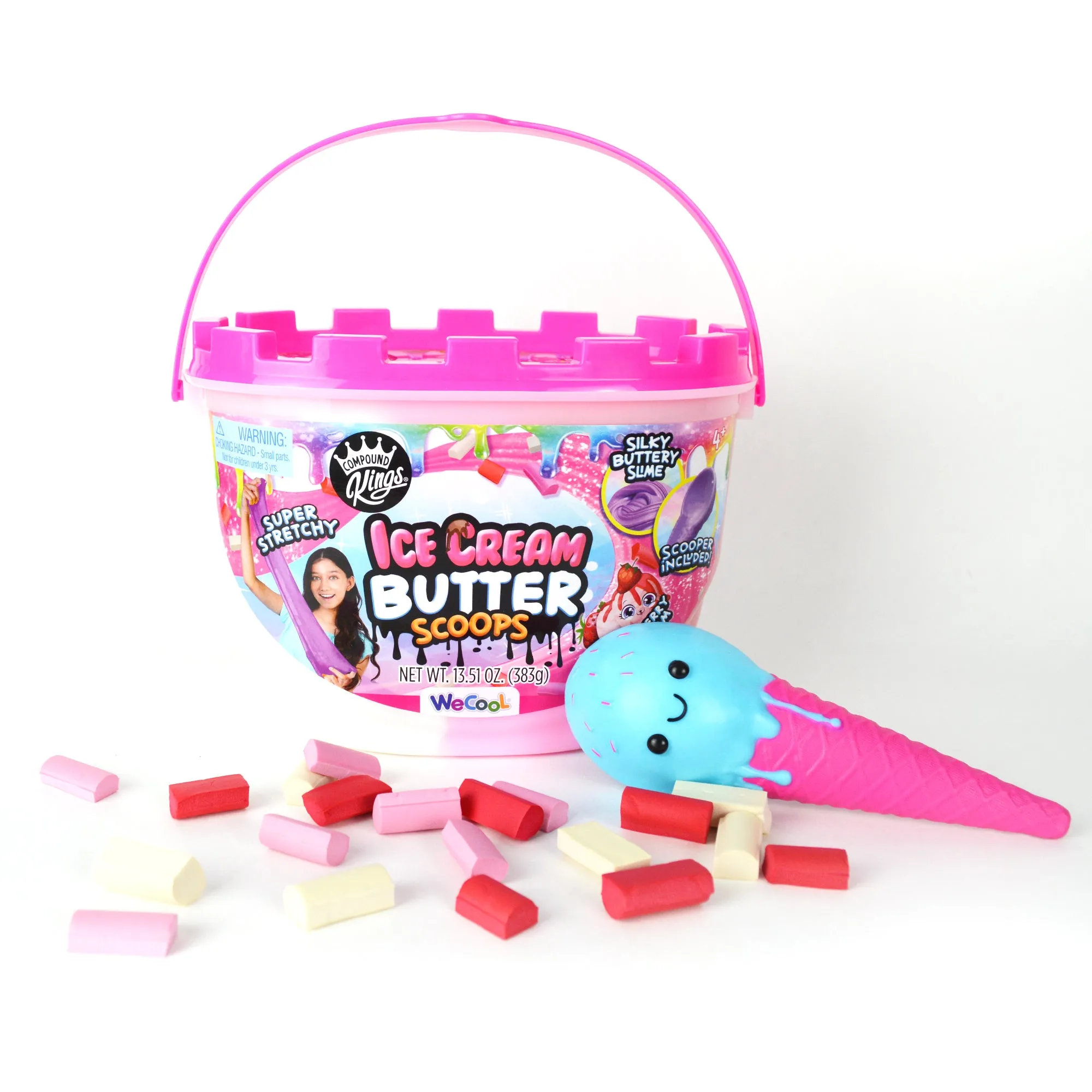 COMPOUND KINGS Fluffy Ice Cream Butter Scoops Compound Bucket For Girls & Boys | Sensory Toys | Non-Sticky | Stress Relieving Tactile |  Ages 4   |  (Strawberry Shortcake)