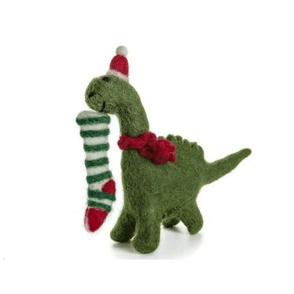 Diplodocus with Stocking Christmas Felt Hanging Decoration by Amica