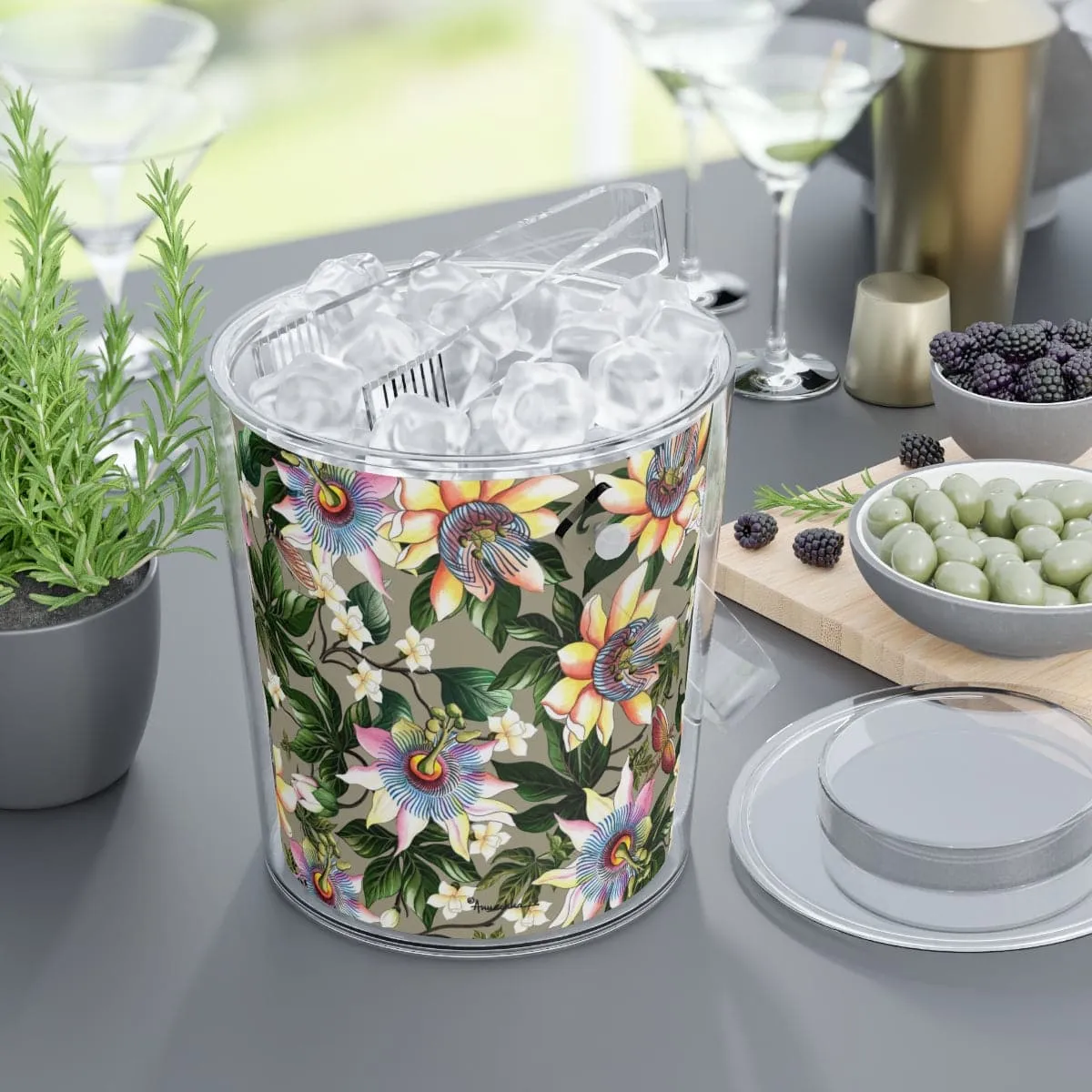 Floral Passion Ice Bucket with Tongs