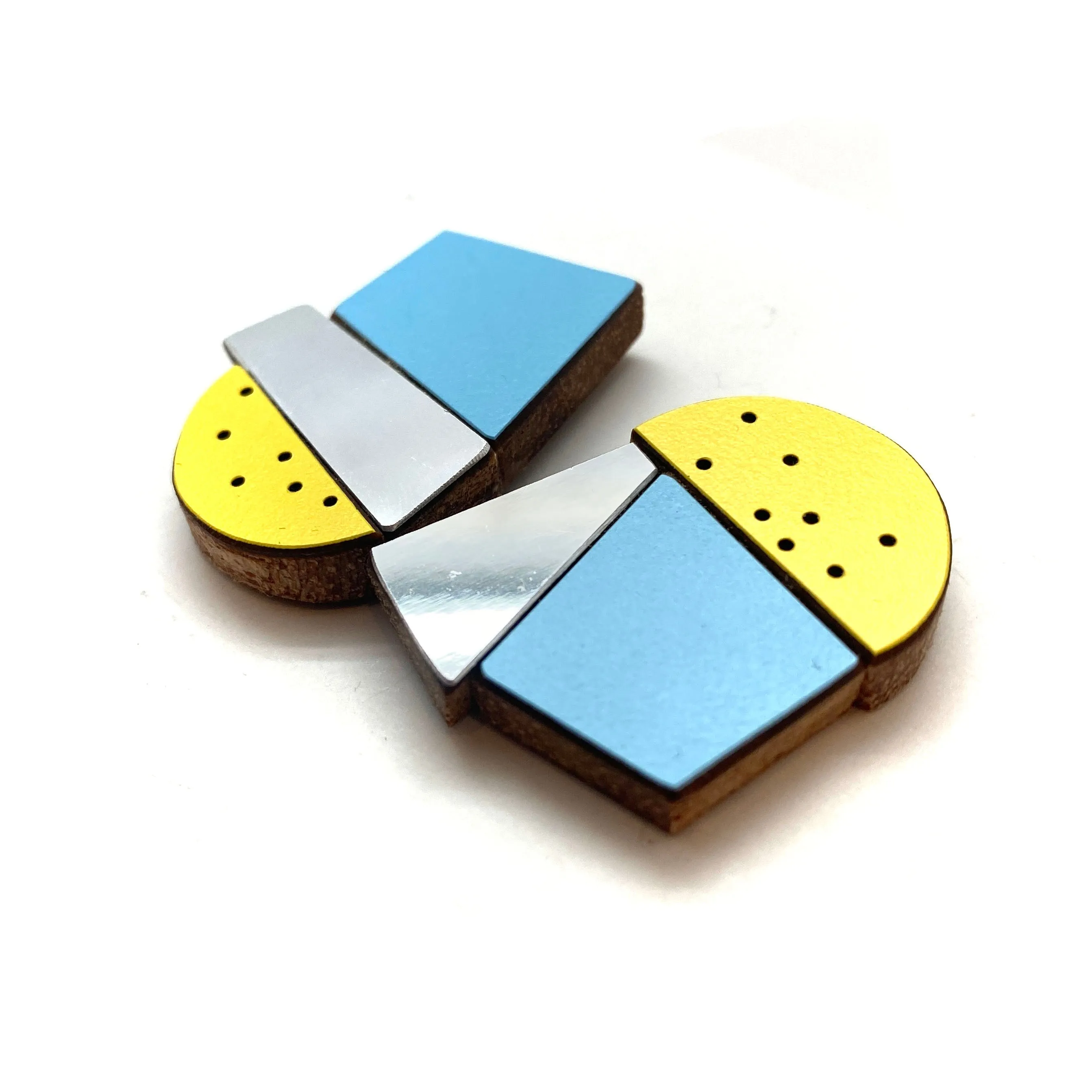 Geometric Earrings - Blue, Silver and Yellow