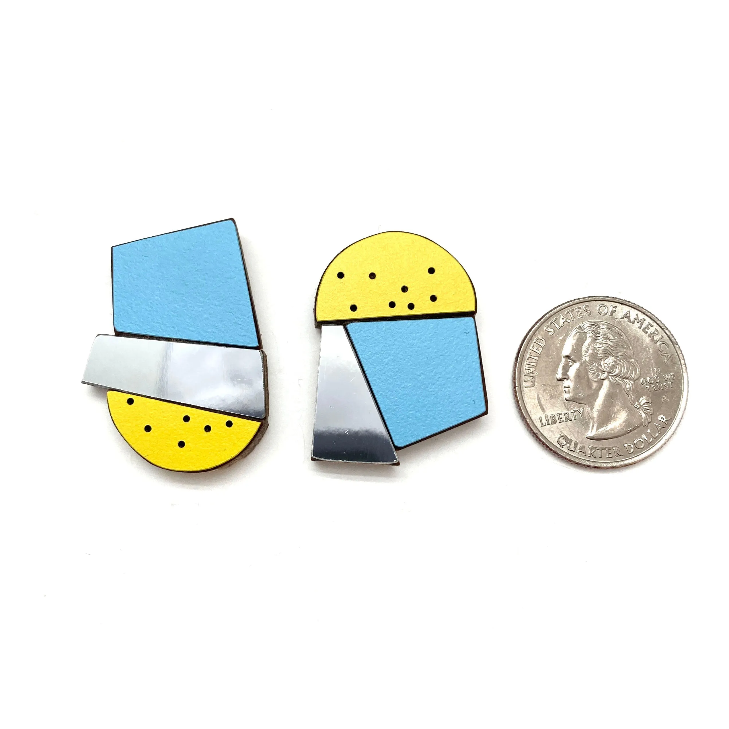 Geometric Earrings - Blue, Silver and Yellow