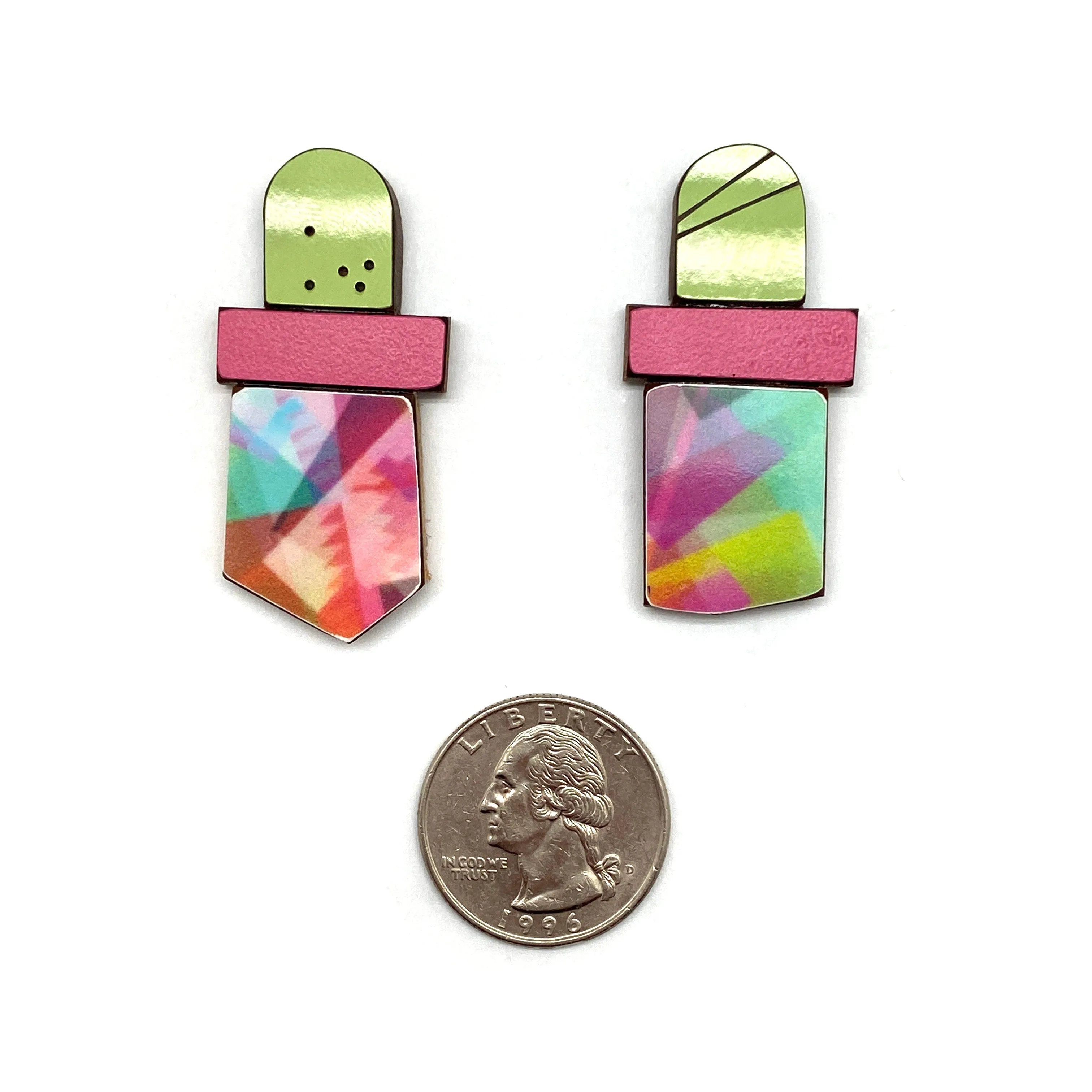 Geometric Earrings - Green, Fuchsia, Multicolor