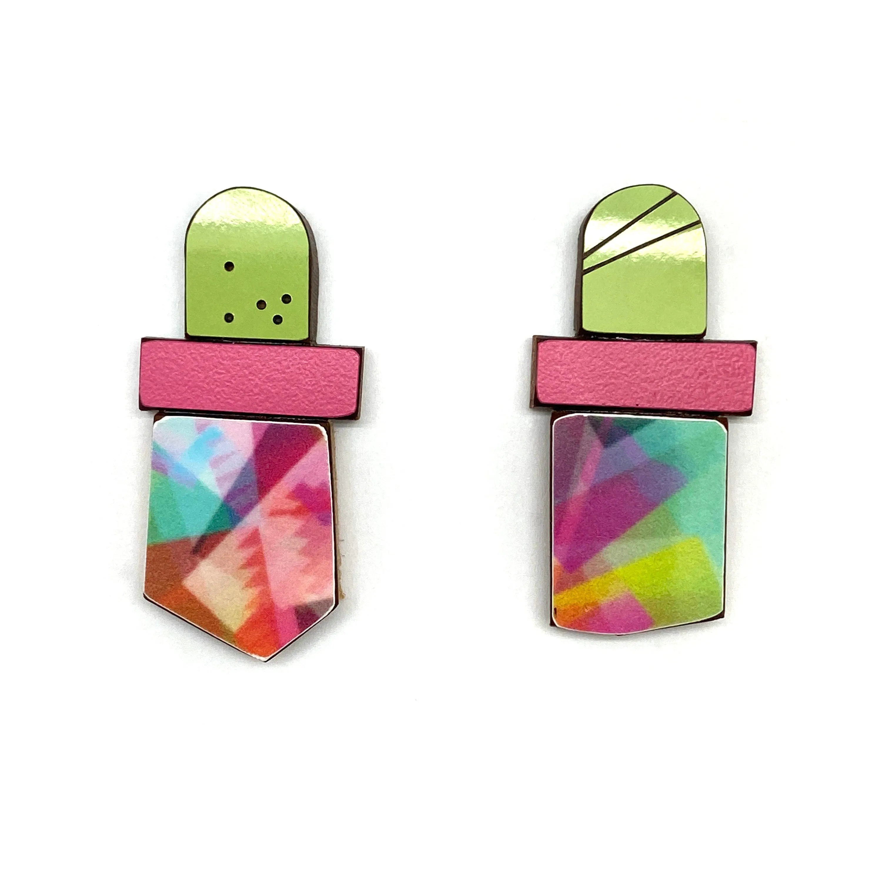 Geometric Earrings - Green, Fuchsia, Multicolor