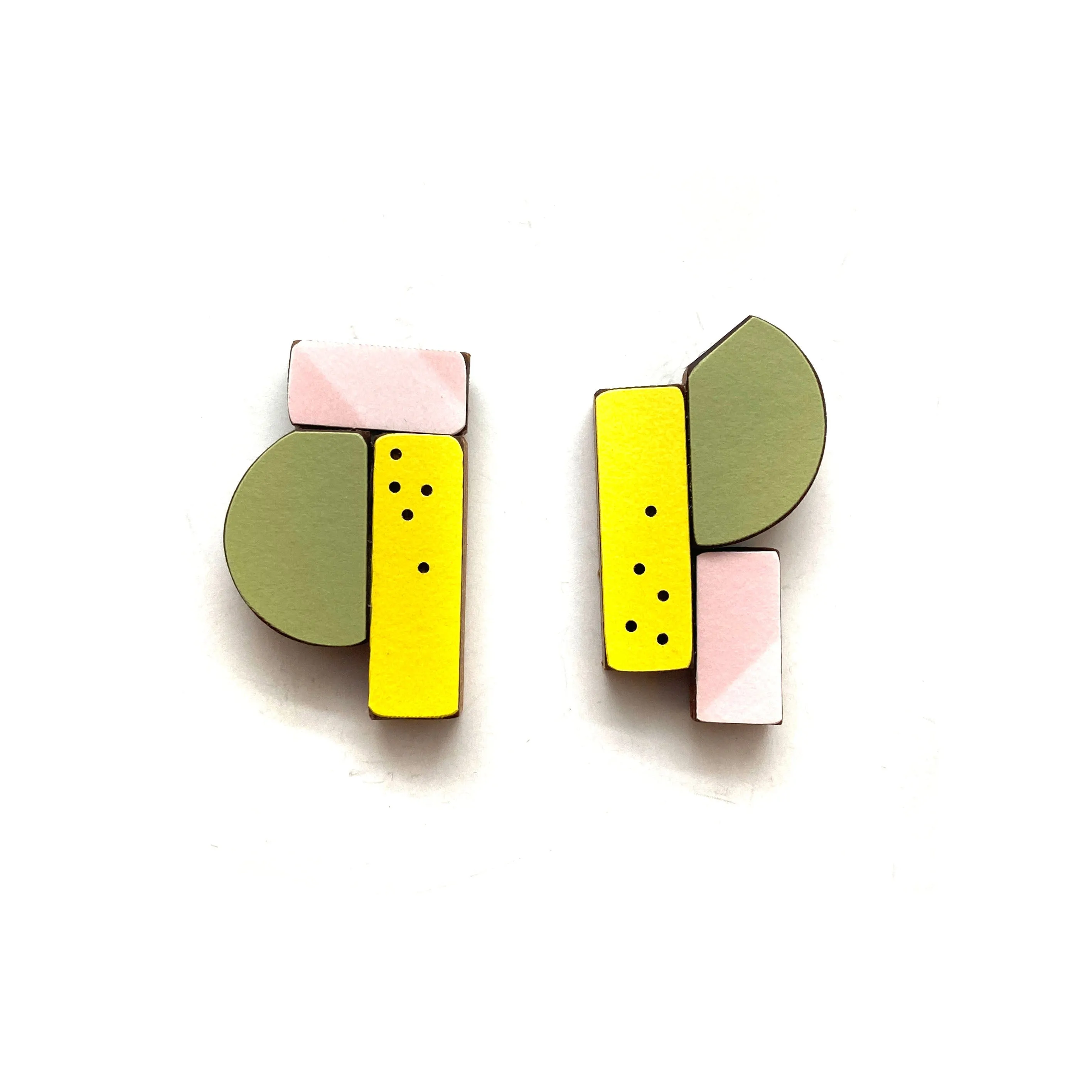 Geometric Earrings - Pink, Yellow and Green