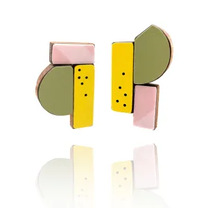 Geometric Earrings - Pink, Yellow and Green