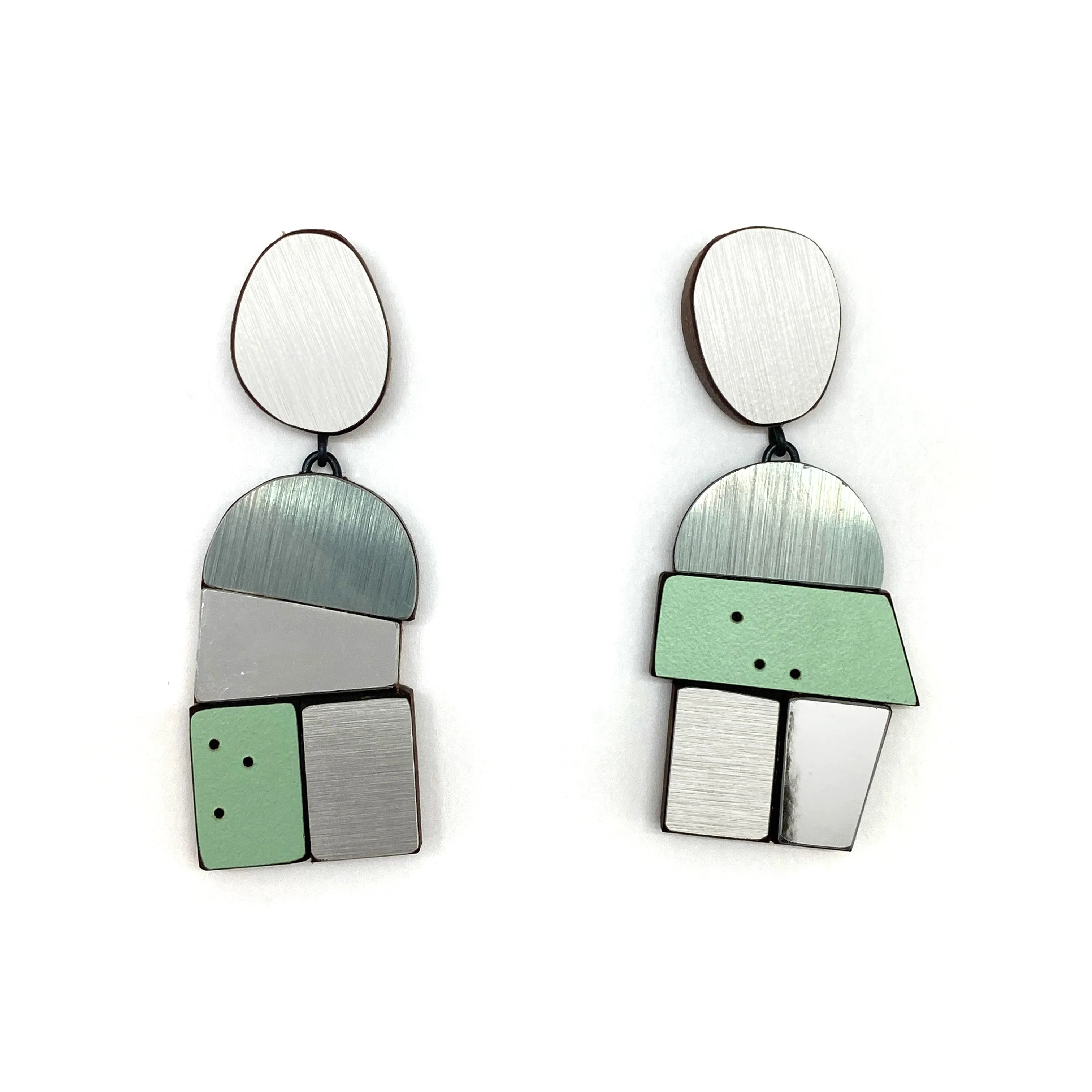 Geometric Earrings - Silver and Green