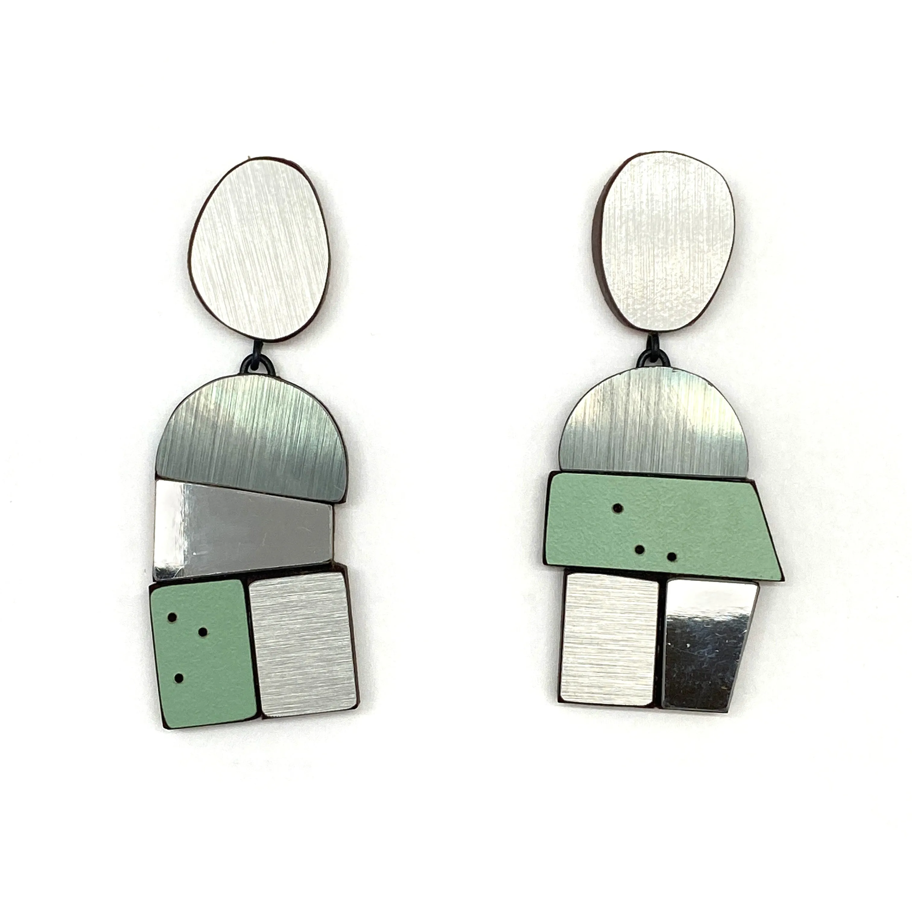 Geometric Earrings - Silver and Green