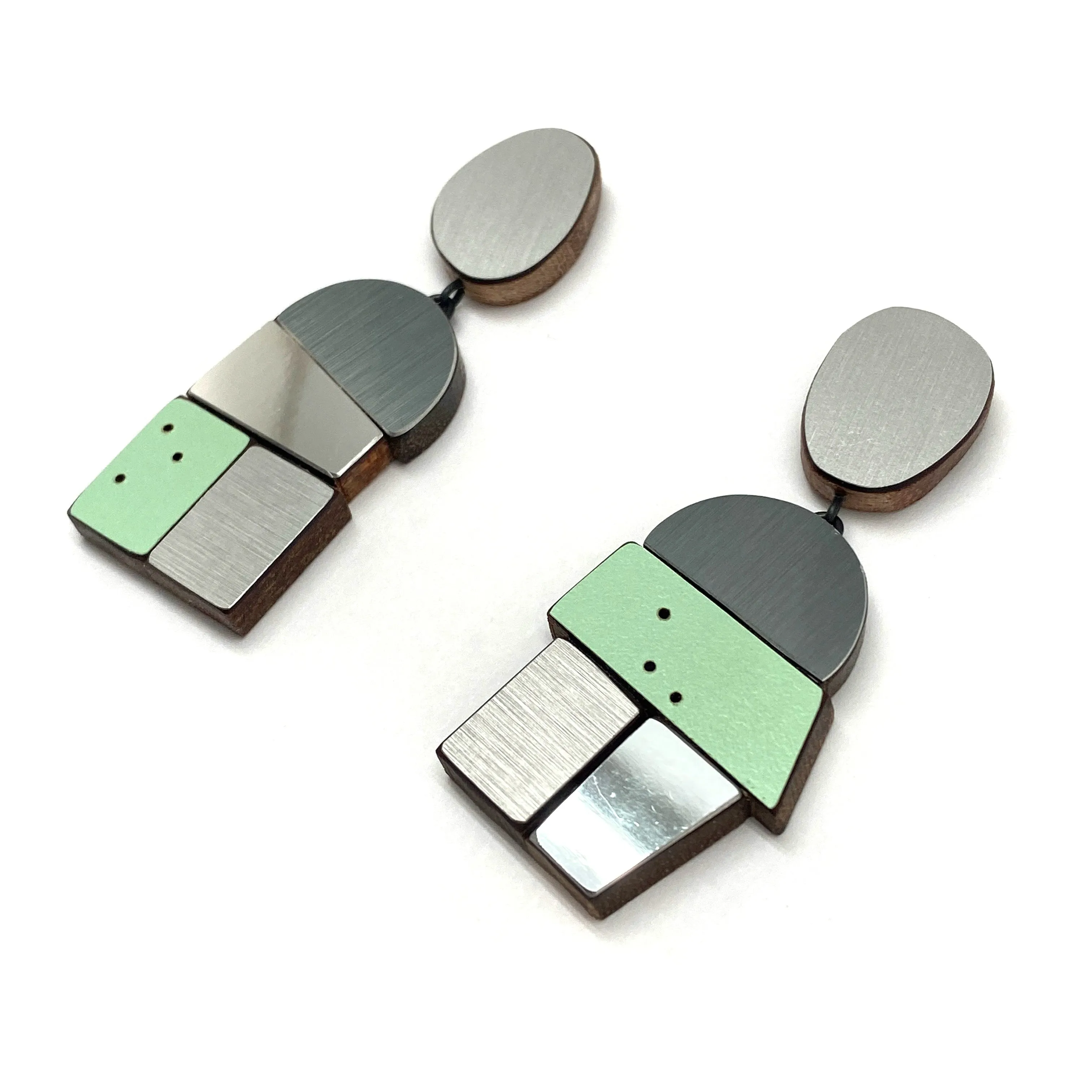 Geometric Earrings - Silver and Green