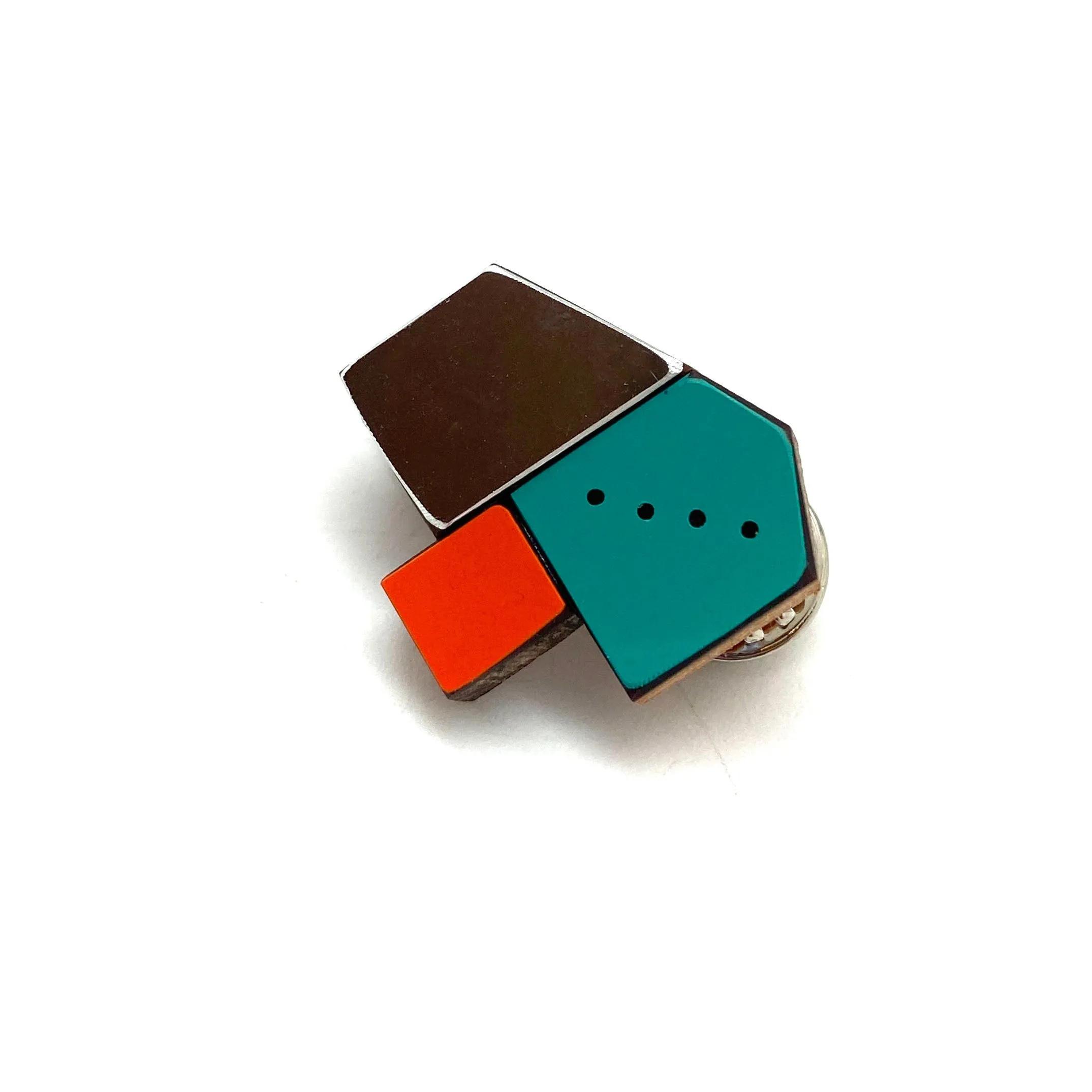 Geometric Pin - Reflective Silver, Teal and Orange