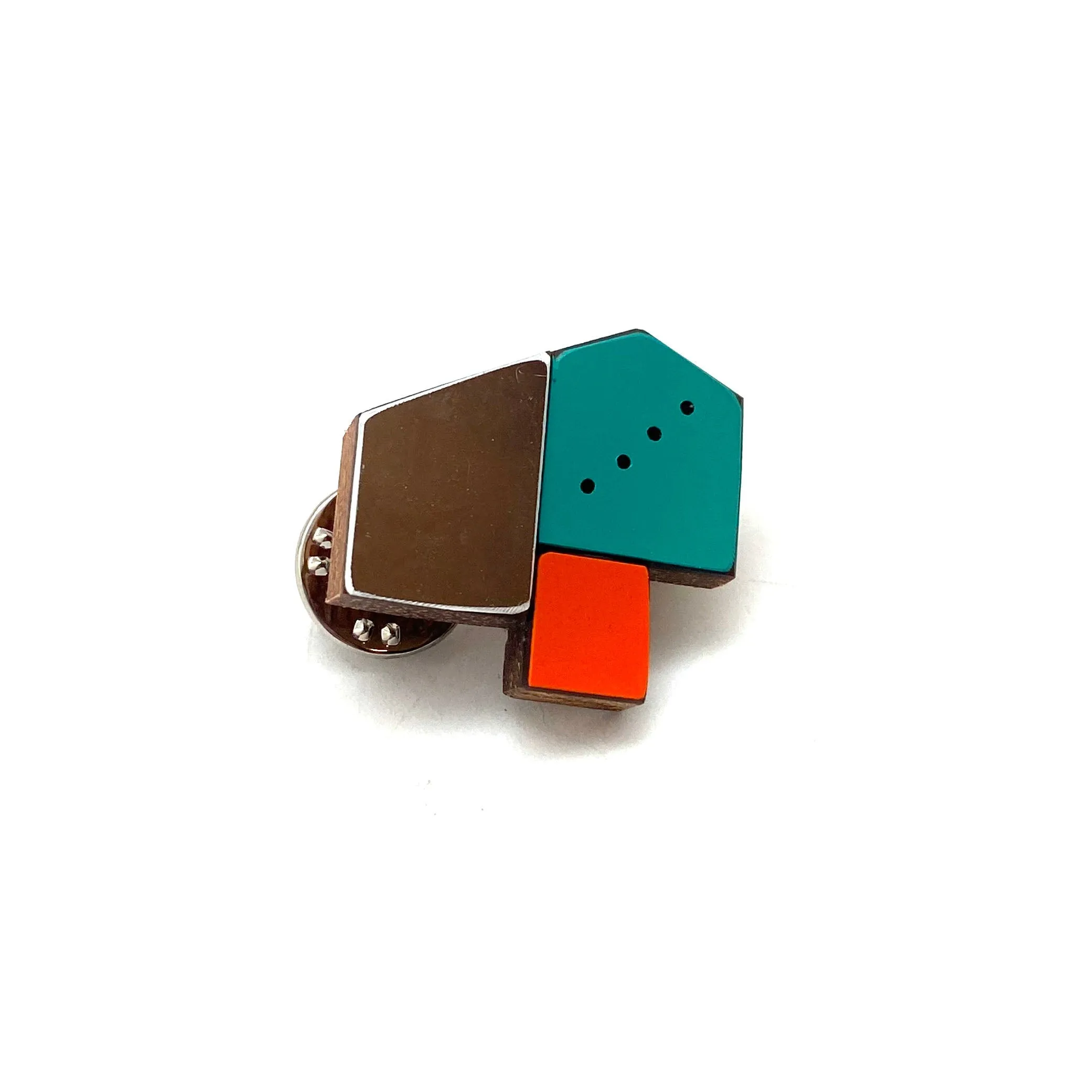 Geometric Pin - Reflective Silver, Teal and Orange