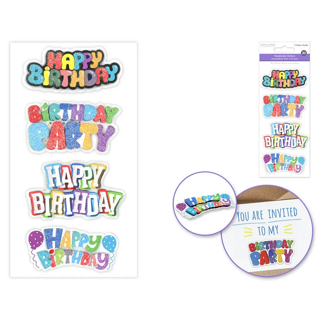 Handmade Sticker: 3D Glitter Cardstock Elements 250gsm, Happy Birthday