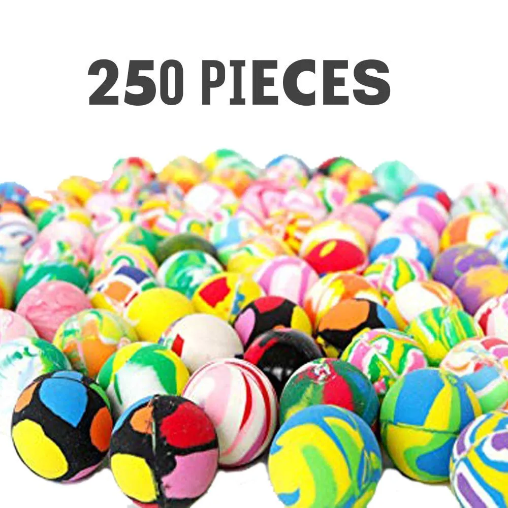 Kicko High Bouncy Balls - 250 Pieces - 1 Inch (27mm) - Cool and Fun Assorted Colorful Bulk