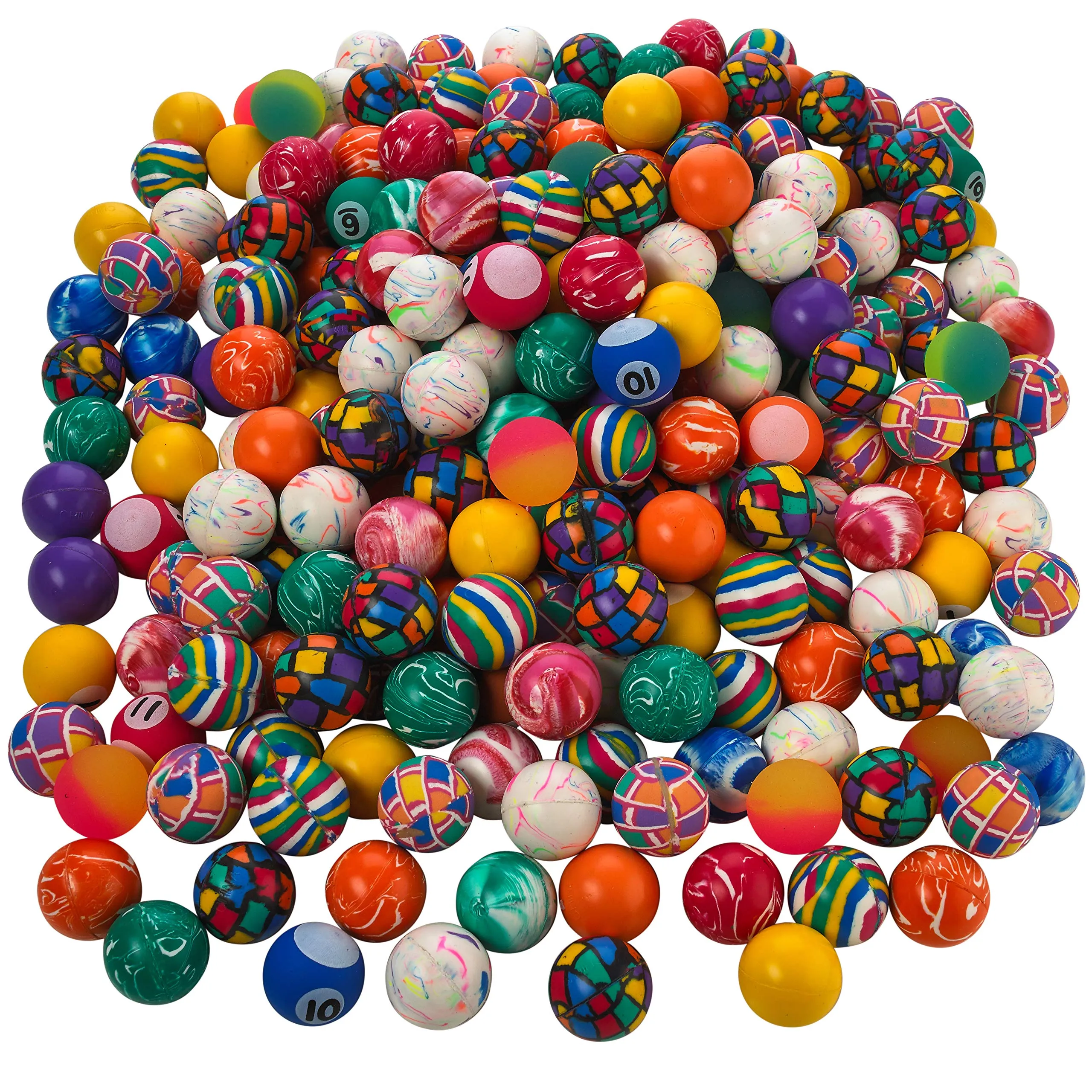 Kicko High Bouncy Balls - 250 Pieces - 1 Inch (27mm) - Cool and Fun Assorted Colorful Bulk