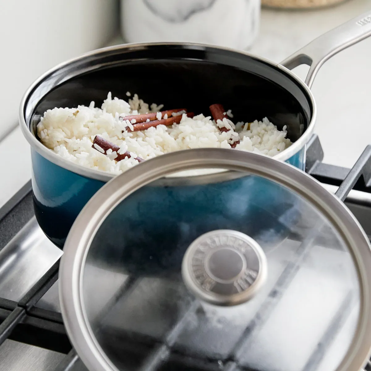 Merten & Storck Steel Core Enameled 2.5-Quart Saucepan with Lid | Aegean Teal