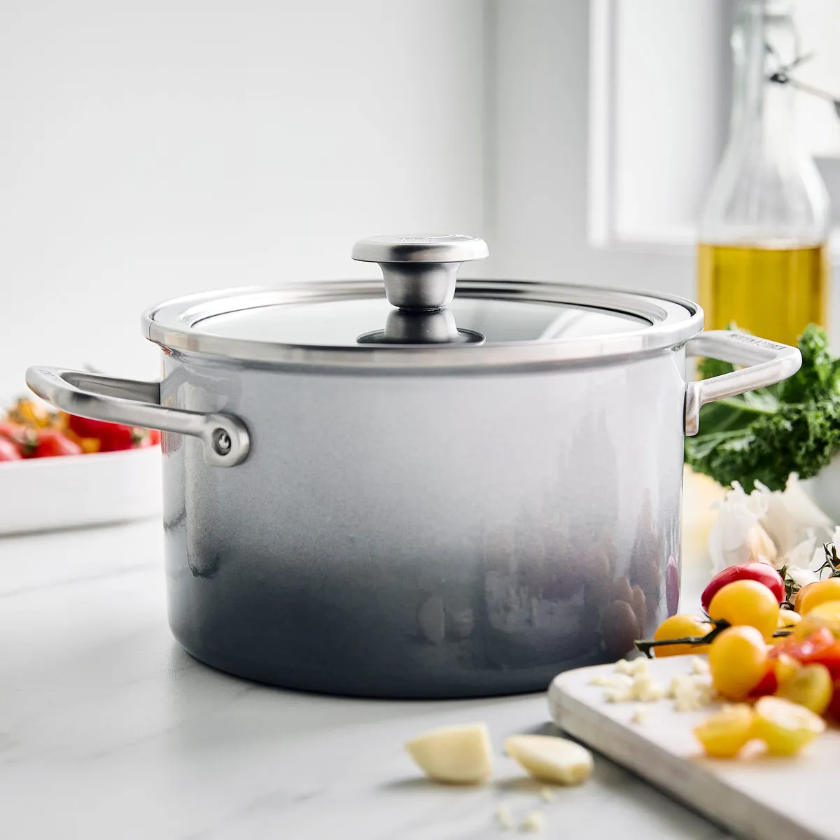 Merten & Storck Steel Core Enameled 4-Quart Stockpot with Lid | Cloud Gray