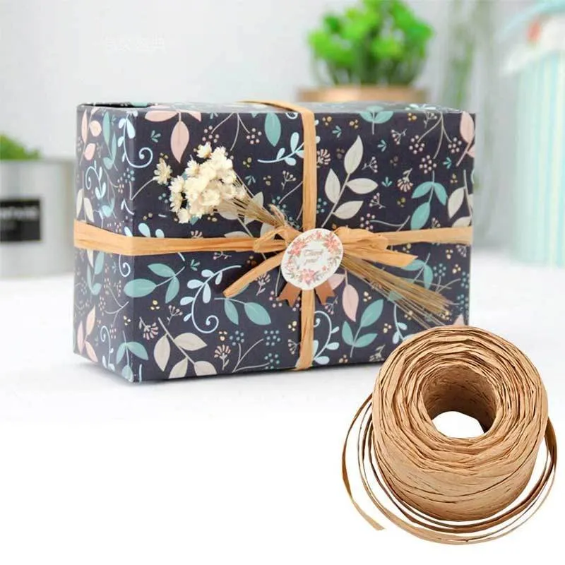 Raffia Paper Ribbon 200 Meters Decoration Wedding Rope Ribbon for Natural Paper Twine Gift Party Easter Packing Craft Wrapping