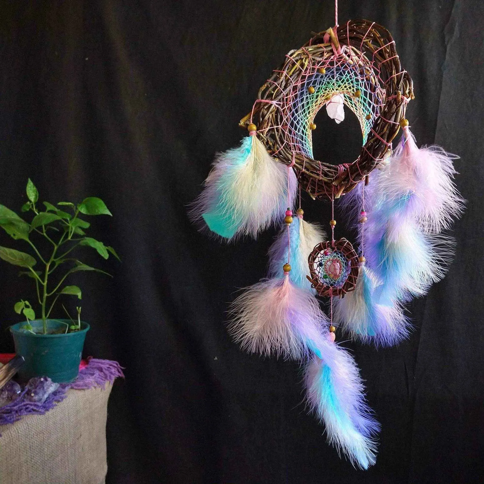 Real crystals hanging decor Dream catcher energy healing Insomnia relief Relaxing wall decor Cleansing and protection Stress gifts Manifest