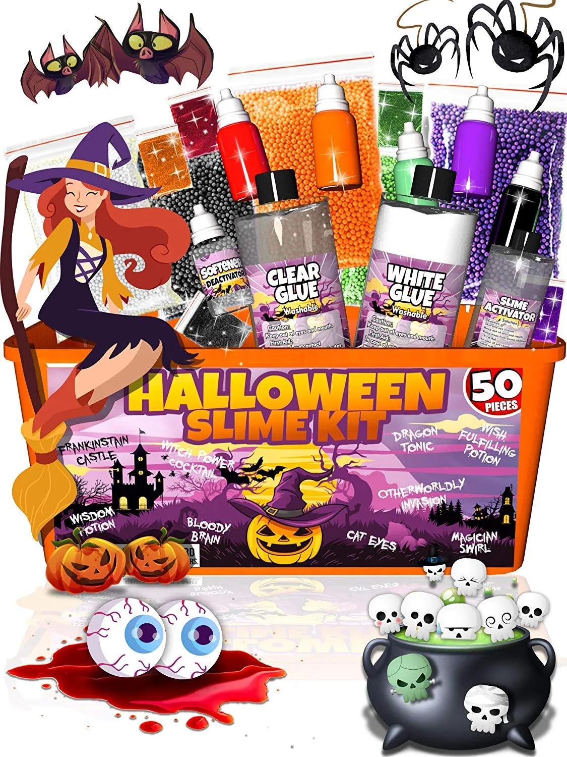 Spooky Slime Kit For Girls And Boys - 50 Pieces Diy Slime Making Set Supplies