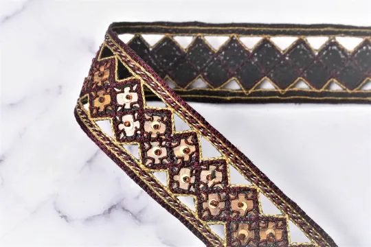 Unique Trim Design | DIY Craft | Decorative Trim | High Quality Trim | Beaded With Rhinestone | Handmade Indian Trim | 1.5" Trim By The Yard