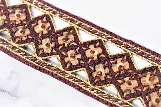 Unique Trim Design | DIY Craft | Decorative Trim | High Quality Trim | Beaded With Rhinestone | Handmade Indian Trim | 1.5" Trim By The Yard