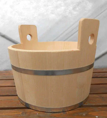 Wooden Canister Tub Pail Bucket Wood Metal Bands 23 Liter 6.1 Gallon